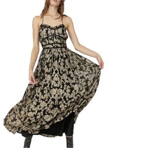 Free People Black and Gold Floral Maxi Dress